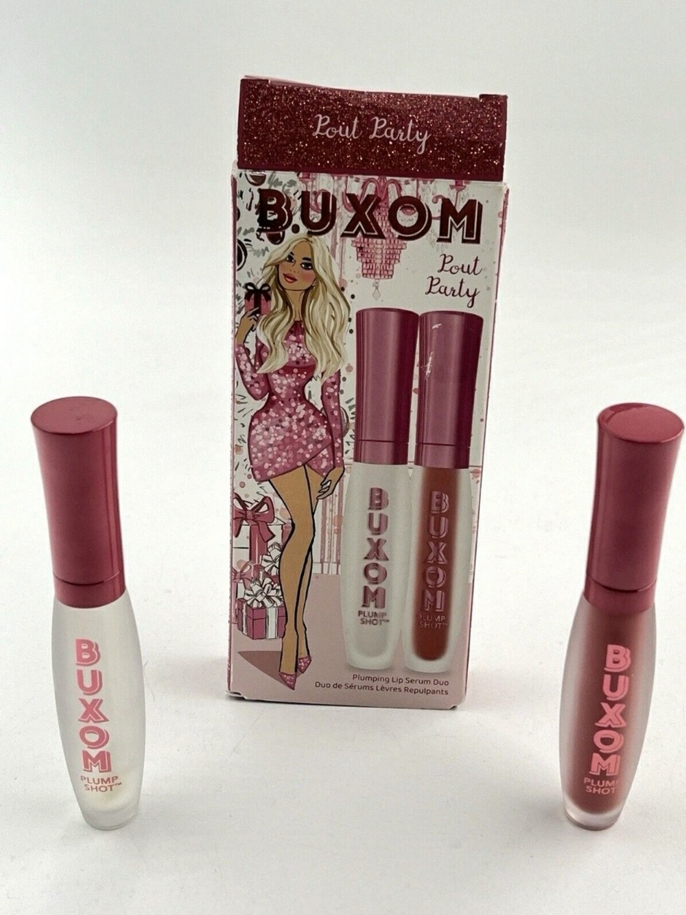NIB BUXOM Pout Party Plumping Lip Serum Duo - Rose Pink & Mauve Pink